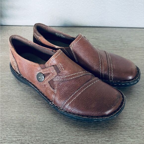 Earth Origins Elsie Brown Leather Stitched Sole Slip-On Shoes 9 - Picture 2 of 10